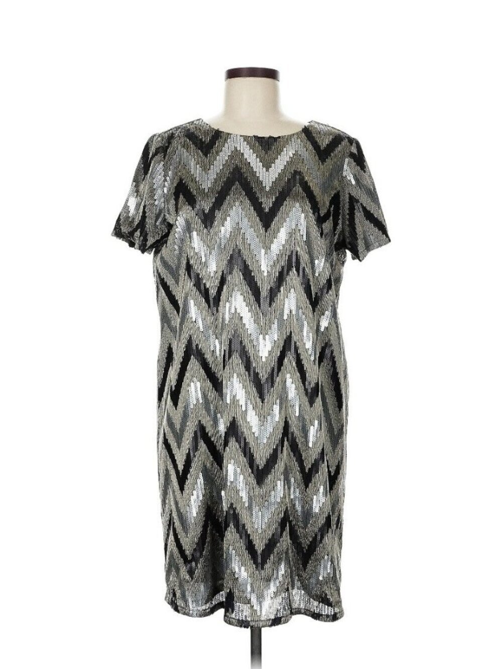 Michael Kors Sequin Shift Dress 8 Black Silver